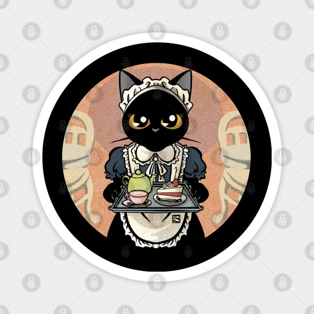 Black cat maid cafe Magnet by BATKEI